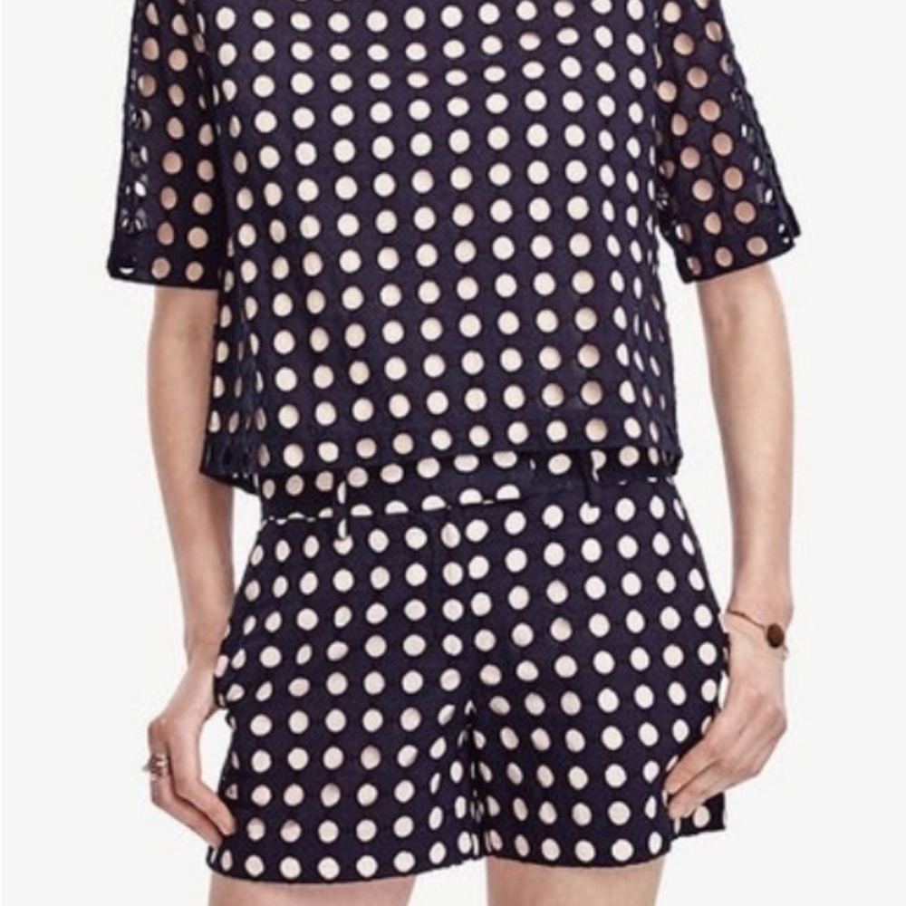 Ann Taylor Devin Geo Eyelet Navy Polka Dot Set (Top 16/Short 18)
